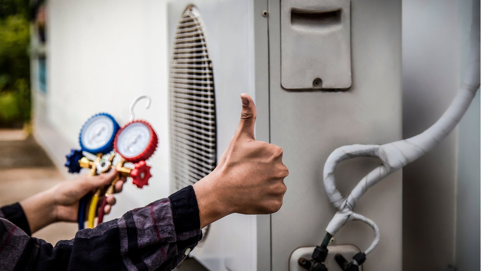 Técnico controlando la presión de gas de un aire acondicionado split